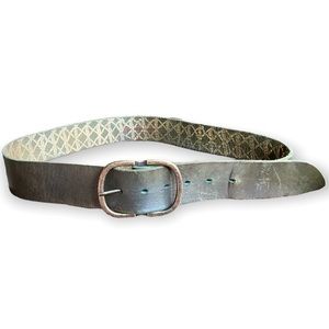 Robert Graham Belt Leather Olive Green Gold Printed Size 43